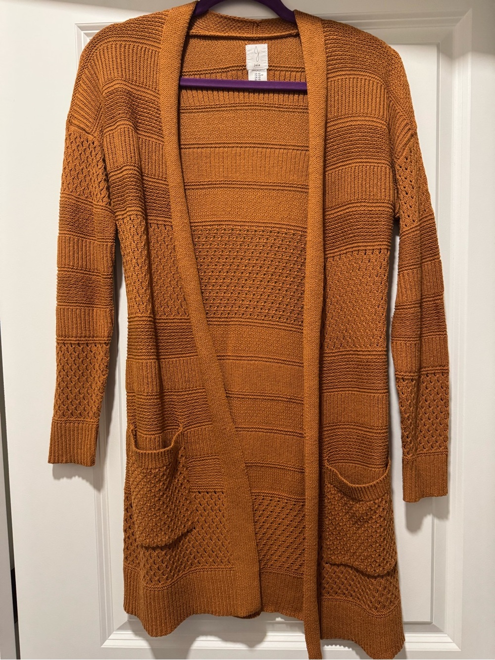 Open-Front Long Knit Cardigan Sweater - Rust XS